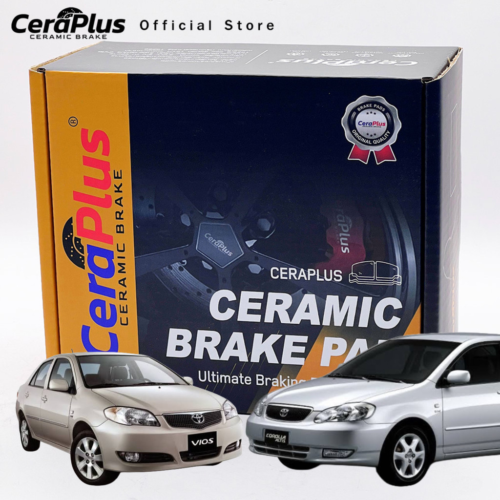 ผ้าเบรค CeraPlus Toyota Vios Gen 1 2002-2007 Altis หน้าหมู 2001-2007 ผ้าเบรคเซรามิค